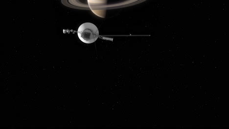Voyager-1-Heading-Towards-Saturn-with-Rings-to-Take-Photos-on-Flyby-as-it-Travels-Through-Solar-System---Camera-Pans-Up-for-Reveal-4K