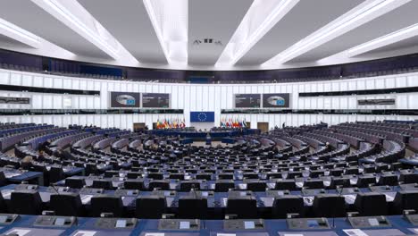 Wide-angle-view-of-the-European-Parliament-plenary-chamber-during-the-debates-in-Strasbourg,-France