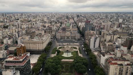 Palace-of-the-Argentine-National-Congress-Buenos-Aires-Historic-Landmark-Aerial-View-Above-Cityscape-Congressional-Plaza-and-Building-Facade
