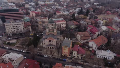 Aerial-View-Of-An-Old-Orthodox-Church-In-The-Historical-Center-Of-Bucharest