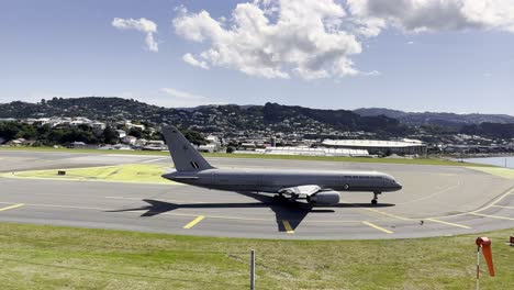 Royal-New-Zealand-Air-Force-Aircraft-Moving-In-The-Runway-Of-Wellington-International-Airport-Before-Take-Off-In-New-Zealand