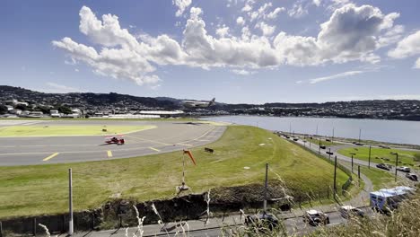 Airplane-Landed-On-The-Runway-Of-Wellington-International-Airport-In-Rongotai-Suburb,-New-Zealand