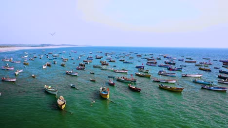 Traditional-multiple-fisher-boat-in-the-Indian-Ocean,-the-camera-zoom-in-to-the-Indian-Ocean