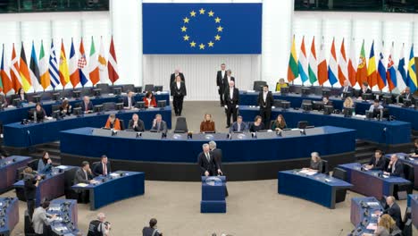 Lithuanian-President-Gitanas-Nausėda-speeching-on-the-Ukrainian-Russian-war-in-the-European-Parliament-in-Strasbourg,-France