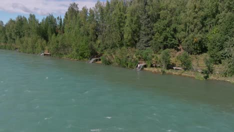 Aerial-footage-the-Soldotna-Creek-Park-next-to-the-Kenai-River-in-Alaska