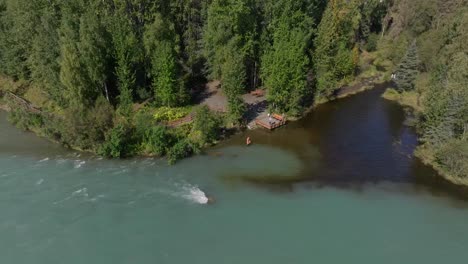 Aerial-footage-the-Soldotna-Creek-Park-next-to-the-Kenai-River-in-Alaska