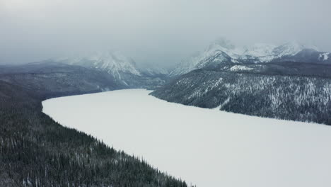 Aerial-over-frozen-Redfish-Lake-in-Sawtooth-National-Forest