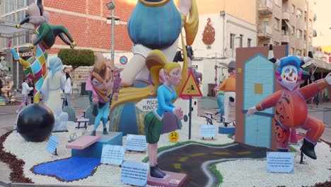 Fallas-And-Ninots-Setup-In-The-Street-Of-Benicarlo-During-The-Annual-Celebration-Of-Valencia-Fallas-In-Spain