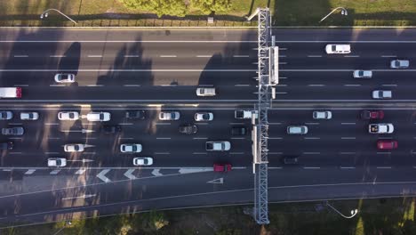 Vehicles-Stuck-In-Traffic-Jam-On-Buenos-Aires-Highway-Commute,-Aerial