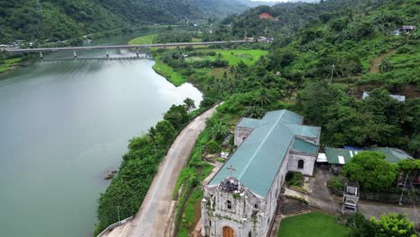 Drone-view-of-old-church-in-Bato-town,-Catanduanes-island,-Philippines