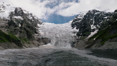 Adishi-Glacier-In-Caucasus-Mountains,-Svaneti-In-The-Republic-Of-Georgia---drone-shot