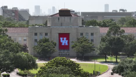 University-of-Houston-aerial-establishing-shot-with-downtown-skyline-in-distance
