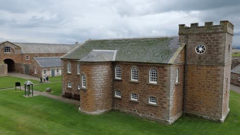 Fort-George-Garrison-Chapel-in-the-fortress-in-Scotland,-United-Kingdom-at-cloudy-weather