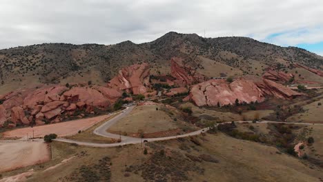 Aerial-shot-moving-in-on-Red-Rocks-Amphitheater-in-the-fall