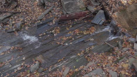 Water-flowing-through-rocks-and-autumn-leaves-in-Wissahickon
