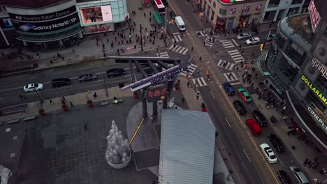 Drone-Reveal-of-Big-Billboard-Ads-on-Skyscraper-Towers,-Toronto-Canada