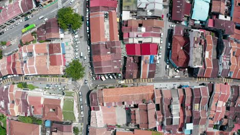 Aerial-top-view-of-Beach-Street-area-of-the-city-with-vehicle-traffic-below,-Drone-pan-right-shot