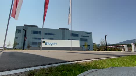 Zoom-in-shot-of-Biogen-factory-in-modern-architecture