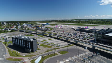 Aerial-view-of-beautiful-Pomorska-Kolej-Metropolitalna-railway-station-near-airport