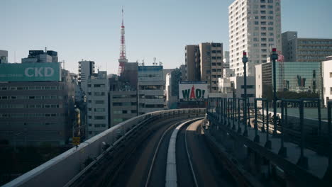 Yurikamome-Monorail-Line-With-Cityscape-And-Tokyo-Tower-In-Japan-During-Pandemic