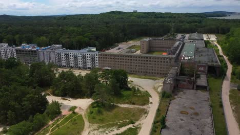 Aerial-View-Of-The-Famous-Colossus-Of-Prora-In-Rugen-Germany---orbiting-drone-shot
