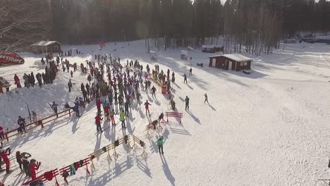 Annual-Skiing-competition-in-Aluksne,-Latvia,-woods-and-sunny-day