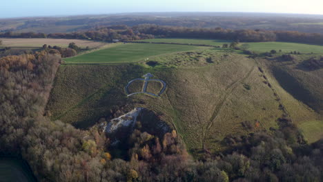 Aerial-view-of-the-chalk-Wye-Crown,-located-on-the-hillside-of-the-Wye-Valley-near-Ashford,-Kent