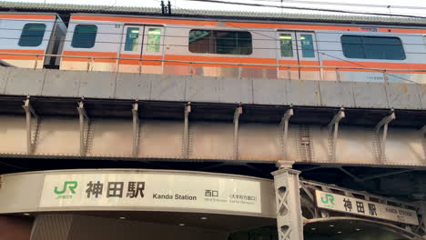 A-train-stopped-above-the-West-gate-of-Kanda-Station
