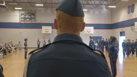 Rear-view-of-Canadian-Air-Cadets-lined-up,-ready-to-fall-in-to-the-main-squadron
