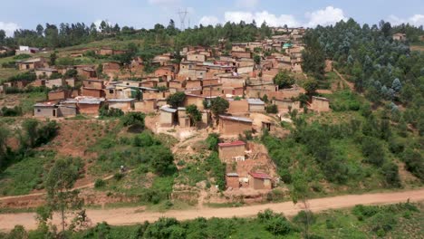 Aerial-shot-of-homes-in-neighborhood-outside-Kigali,-Rwanda