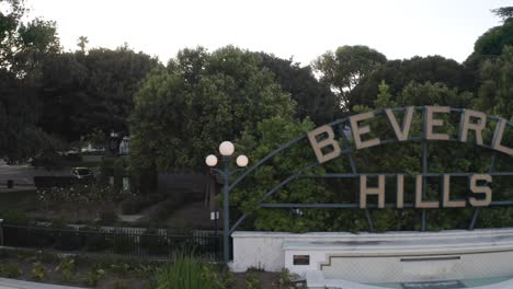 Aerial-shot-of-Beverly-Hills-sign-during-sunset