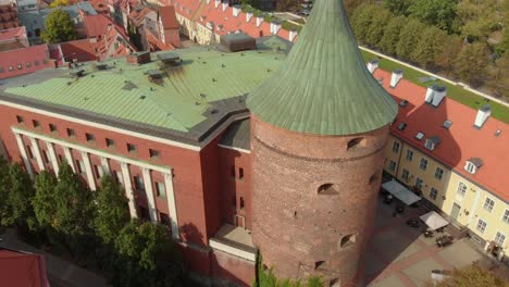 Ancient-mighty-castle-Powder-Tower-Riga,-Latvia-aerial