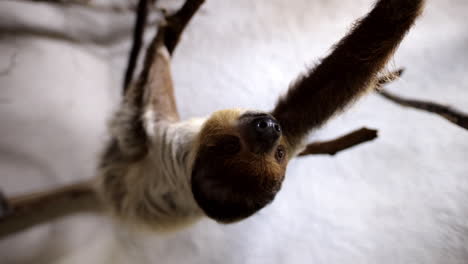 Two-toed-sloth-climbing-along-branch-slow-motion