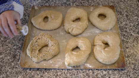 Spreading-everything-seasoning-on-homemade-sourdough-bagels-right-before-putting-them-in-the-oven-to-cook