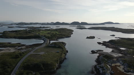 Island-Landscape-In-Heroy,-Møre-og-Romsdal-County,-Norway---aerial-drone-shot