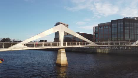 People-walking-over-The-Tradeston-Bridge--in-Glasgow