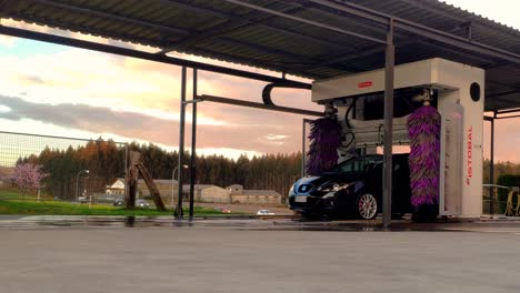 Timelapse-Of-Car-Being-Air-Dried-By-Automated-Car-Wash-At-Service-Station-In-Ordes,-Coruna