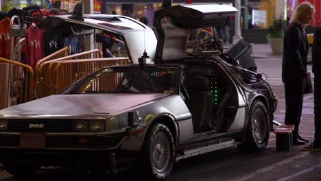 Motion-shot-towards-Famous-Delorean-from-back-to-future-film-displayed-manhattan-Street