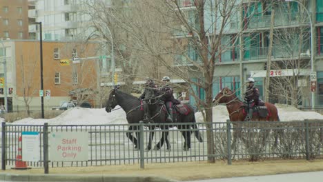 Polizisten-Auf-Pferden-Protestieren-In-Calgary-In-Zeitlupe-Am-5.-Februar-2022