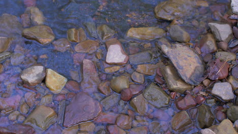 Ripples-and-reflections-along-the-edge-of-a-small-creek-next-to-small-colorful-rocks
