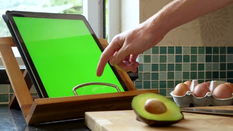 Cooking--baking-preparation-with-a-green-screen-tablet-recipe