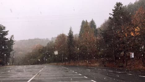 First-snow-on-a-mountain-parking-lot