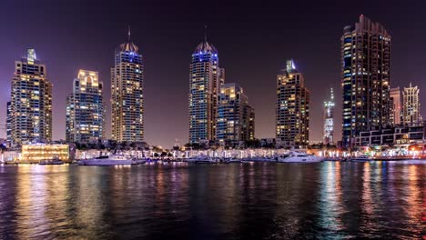 A-4K-timelapse-video-taken-at-Dubai-Marina-at-night-showing-boats-and-yachts-moving-across-the-water