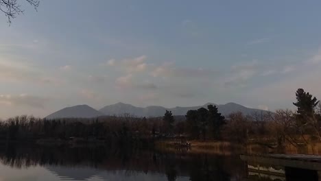 Time-Lapse-relaxing-Lake-blue-Sky-and-white-clouds-pan-left