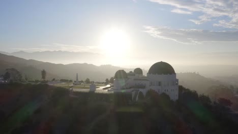 Gorgeous-aerial-shot-of-the-Griffith-Observatory-during-a-beautiful-sunrise