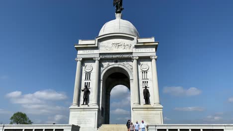 Aufwärtsbewegung-Von-Touristen-Am-Pennsylvania-Denkmal-Auf-Dem-Schlachtfeld-Des-Amerikanischen-Bürgerkriegs