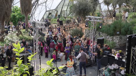 People-Watch-Stage-Performance,-Mediterranean-Biome,-World-Pasty-Championships-2020,-Eden-Project