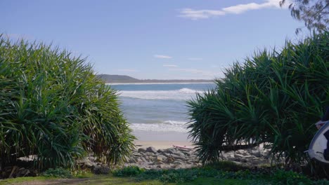 Surfer-Mit-Surfbrett-Am-Meer-Spazieren-–-Crescent-Head-Beach-–-Beliebtes-Surfziel-Im-Sommer-–-Sydney,-New-South-Wales,-Australien