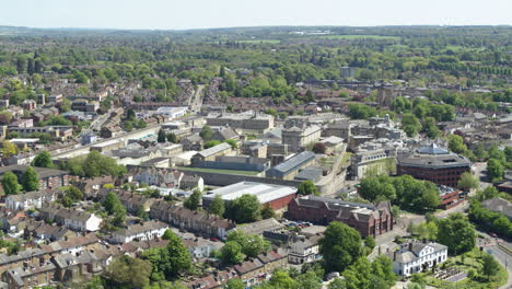Wide-aerial-view-of-HMP-Maidstone,-one-of-the-oldest-penal-institutions-in-the-United-Kingdom,-having-been-in-operation-for-over-200-years
