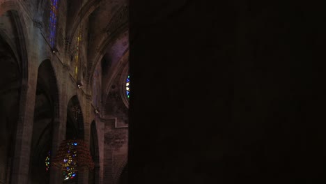 View-of-Stained-Glass-Window-at-Cathedral-of-Santa-Maria-of-Palma-Tracking-into-Foreground